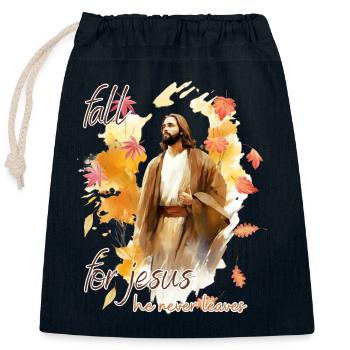 Fall Jesus He Never Leaves: Christian Autumn Vibes - Verschließbarer Geschenkbeutel aus Baumwolle (25x30cm) - Navy - Vorne