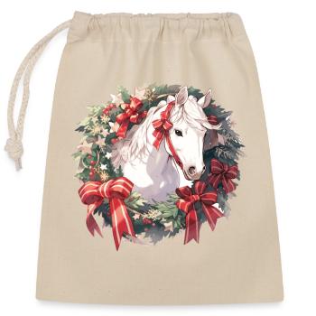 Cheval, Chevaux, Noël, Équitation, Sports équestres - Sac cadeau en coton avec cordon (25 x 30 cm) - nature - Devant