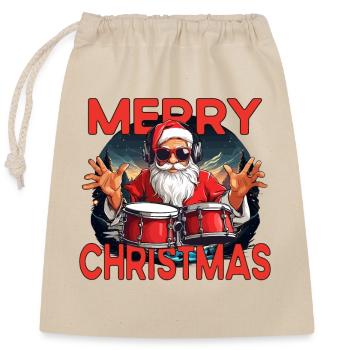 Merry Christmas Christmas Santa Claus - Closable cotton gift bag (25x30cm) - nature - Front