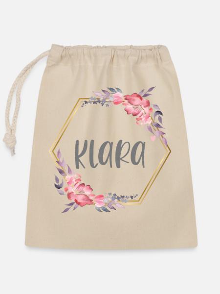 Klara Mädchen Name Baby Geschenk - Verschließbarer Geschenkbeutel aus Baumwolle (25x30cm) - Natur