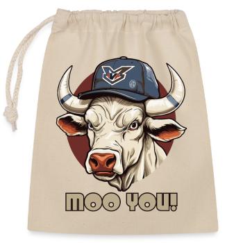 Moo You, Baseball Muh Kuh - Verschließbarer Geschenkbeutel aus Baumwolle (25x30cm) - Natur - Vorne