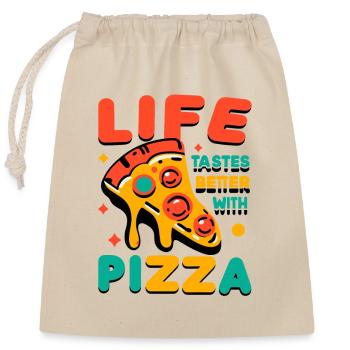 La vie a meilleur goût avec la pizza - Sac cadeau en coton avec cordon (25 x 30 cm) - nature - Devant