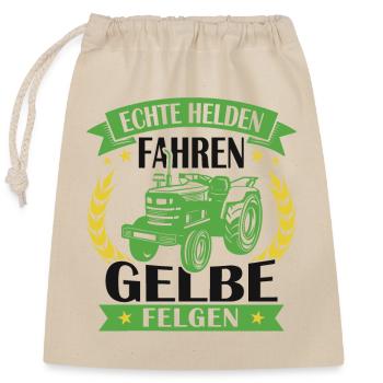 Echte helden fahren gelbe felgen - Verschließbarer Geschenkbeutel aus Baumwolle (25x30cm) - Natur - Vorne