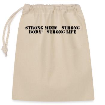Fitness - Strong mind, strong body, strong life - Verschließbarer Geschenkbeutel aus Baumwolle (25x30cm) - Natur - Vorne