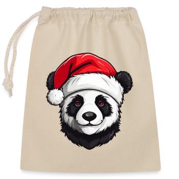 Panda Head Christmas Xmas - Closable cotton gift bag (25x30cm) - nature - Front