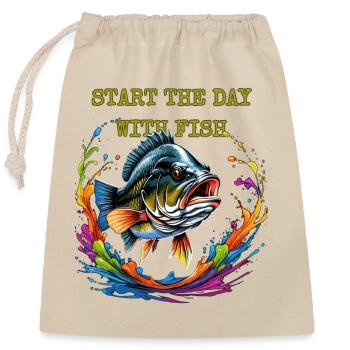 COMMENCER LA JOURNÉE DE PÊCHE - Sac cadeau en coton avec cordon (25 x 30 cm) - nature - Devant