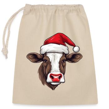 Cow Head Christmas Portrait - Closable cotton gift bag (25x30cm) - nature - Front