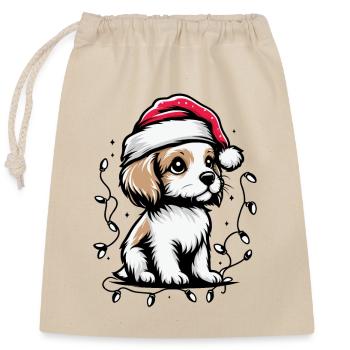 Entzückende Hundeweihnachtsbeleuchtung Weihnachtsmütze - Verschließbarer Geschenkbeutel aus Baumwolle (25x30cm) - Natur - Vorne