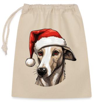 Greyhound Dog Head Christmas Portrait - Closable cotton gift bag (25x30cm) - nature - Front