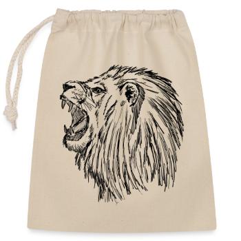 Lion rugissant - Noir - Sac cadeau en coton avec cordon (25 x 30 cm) - nature - Devant