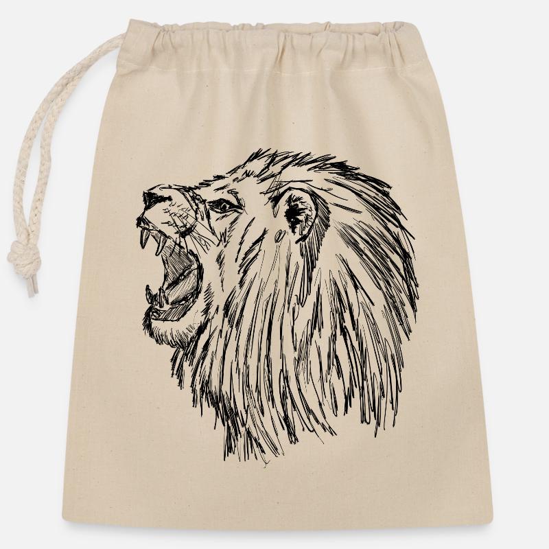 roaring lion - black - Closable cotton gift bag (25x30cm) - nature