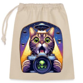 Drôle de chat effrayé avec OVNI Alien Attack 3D effet - Sac cadeau en coton avec cordon (25 x 30 cm) - nature - Devant
