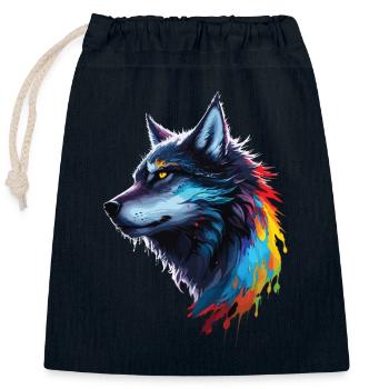 Regenbogen-Aquarell Wolf Spritzt - Verschließbarer Geschenkbeutel aus Baumwolle (25x30cm) - Navy - Vorne