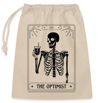 Lustige Tarotkarte Skelett Kaffee Optimist - Verschließbarer Geschenkbeutel aus Baumwolle (25x30cm) - Natur - Vorne