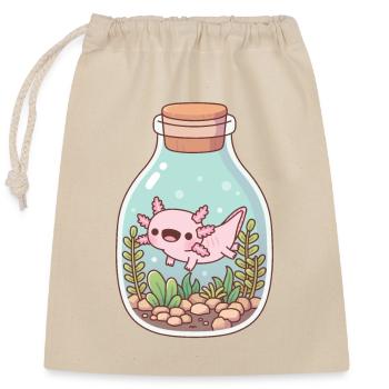 Niedlicher glücklicher Axolotl in der Flasche Aquarium - Verschließbarer Geschenkbeutel aus Baumwolle (25x30cm) - Natur - Vorne