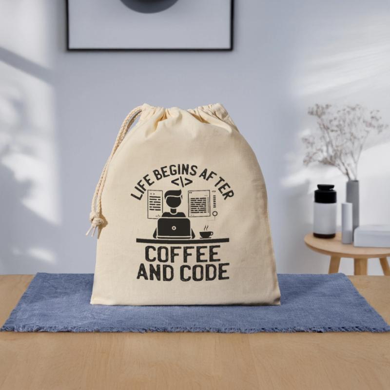 Café Codage Programmeur Codeur Développeur Nerd Coff Sac cadeau en coton avec cordon (25 x 30 cm)