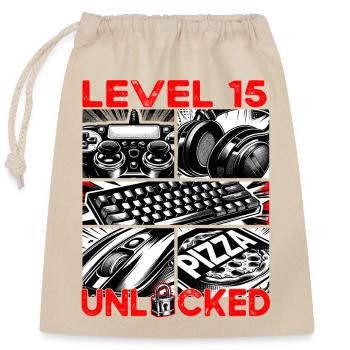 Geburtstag Level 15 freigeschaltet Gaming & Zocker - Verschließbarer Geschenkbeutel aus Baumwolle (25x30cm) - Natur - Vorne