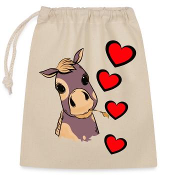 Poulain bébé cheval coeur enfant cadeau d’anniversaire - Sac cadeau en coton avec cordon (25 x 30 cm) - nature - Devant