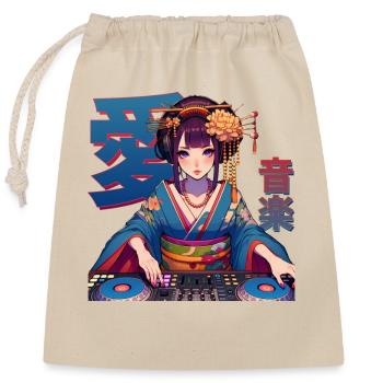 Geisha DJ - Verschließbarer Geschenkbeutel aus Baumwolle (25x30cm) - Natur - Vorne