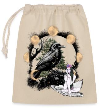 Raven Girl Fantasy Dark Moon Nature Occult - Closable cotton gift bag (25x30cm) - nature - Front