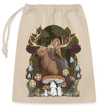 Märchen Märchenfigur Mädchen Wald Natur Hirsch - Verschließbarer Geschenkbeutel aus Baumwolle (25x30cm) - Natur - Vorne