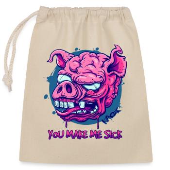 Das kranke Zombie-Hirn-Schwein - Verschließbarer Geschenkbeutel aus Baumwolle (25x30cm) - Natur - Vorne
