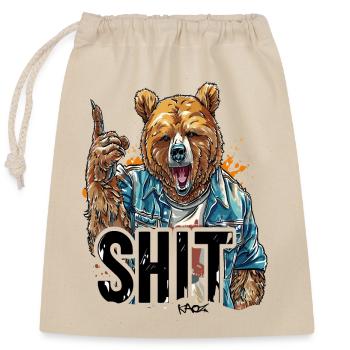 ours pointant du doigt : c’est drôle caca d’ours - Sac cadeau en coton avec cordon (25 x 30 cm) - nature - Devant
