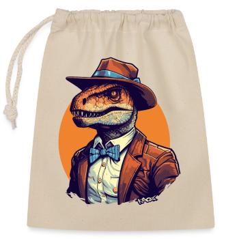 Dinosaurier Raptor im Anzug und Fliege - Verschließbarer Geschenkbeutel aus Baumwolle (25x30cm) - Natur - Vorne