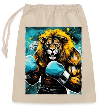 Combattant de boxeur lion - Sac cadeau en coton avec cordon (25 x 30 cm) - nature - Devant