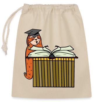 Faultier Student studieren Buch Schüler Schule - Verschließbarer Geschenkbeutel aus Baumwolle (25x30cm) - Natur - Vorne