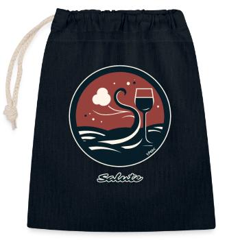 Vin-boisson : Salutations de la cave - Sac cadeau en coton avec cordon (25 x 30 cm) - bleu marine - Devant