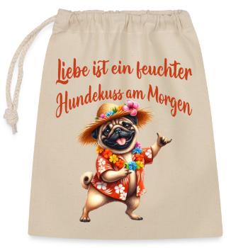 Liebe ist ein feuchter Hundekuss am Morgen - Verschließbarer Geschenkbeutel aus Baumwolle (25x30cm) - Natur - Vorne