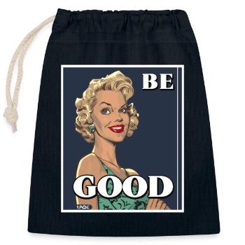 Femme au foyer nostalgique : message de bien-être - Sac cadeau en coton avec cordon (25 x 30 cm) - bleu marine - Devant