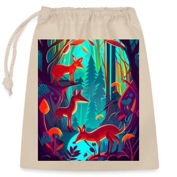 Neonfarbig: Fuchsfamilie im Wald - Verschließbarer Geschenkbeutel aus Baumwolle (25x30cm) - Natur - Vorne