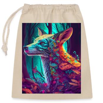 Little fox in the neon-colored sea of leaves - Closable cotton gift bag (25x30cm) - nature - Front