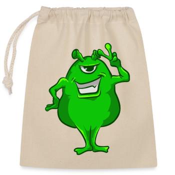 Green Alien Hand Peace Sign T-Shirt Cute One-Eyed - Closable cotton gift bag (25x30cm) - nature - Front
