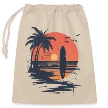 Surfboard sunset and palm trees - Closable cotton gift bag (25x30cm) - nature - Front