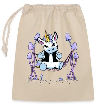 Einhörner Einhorn Hängematte - Verschließbarer Geschenkbeutel aus Baumwolle (25x30cm) - Natur - Vorne