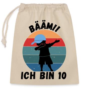 BÄÄM - 10. Geburtstag für stylische Jungs - Verschließbarer Geschenkbeutel aus Baumwolle (25x30cm) - Natur - Vorne