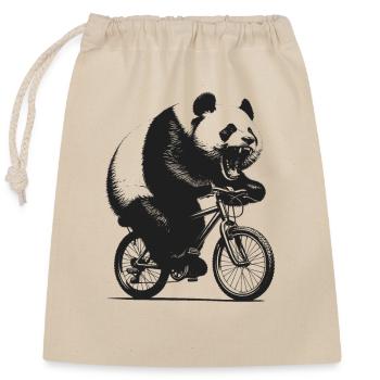 Radfahrender Panda - Verschließbarer Geschenkbeutel aus Baumwolle (25x30cm) - Natur - Vorne