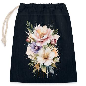 Watercolor Whispers: Delicate Blooms - Closable cotton gift bag (25x30cm) - navy - Front