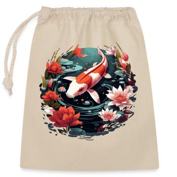 Vintage 80er Retro Japanisch Asiatisch Koi Karpfen - Verschließbarer Geschenkbeutel aus Baumwolle (25x30cm) - Natur - Vorne