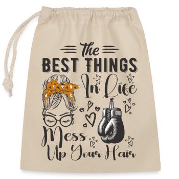 The Best Things In Life Mess Up Your Hair Boxing - Closable cotton gift bag (25x30cm) - nature - Front