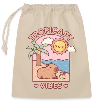 Cute Capybara Chilling On Beach Tropicapy Vibes - Closable cotton gift bag (25x30cm) - nature - Front