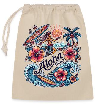 Aloha Spirit - Tropical Hula & Surf Design - Closable cotton gift bag (25x30cm) - nature - Front