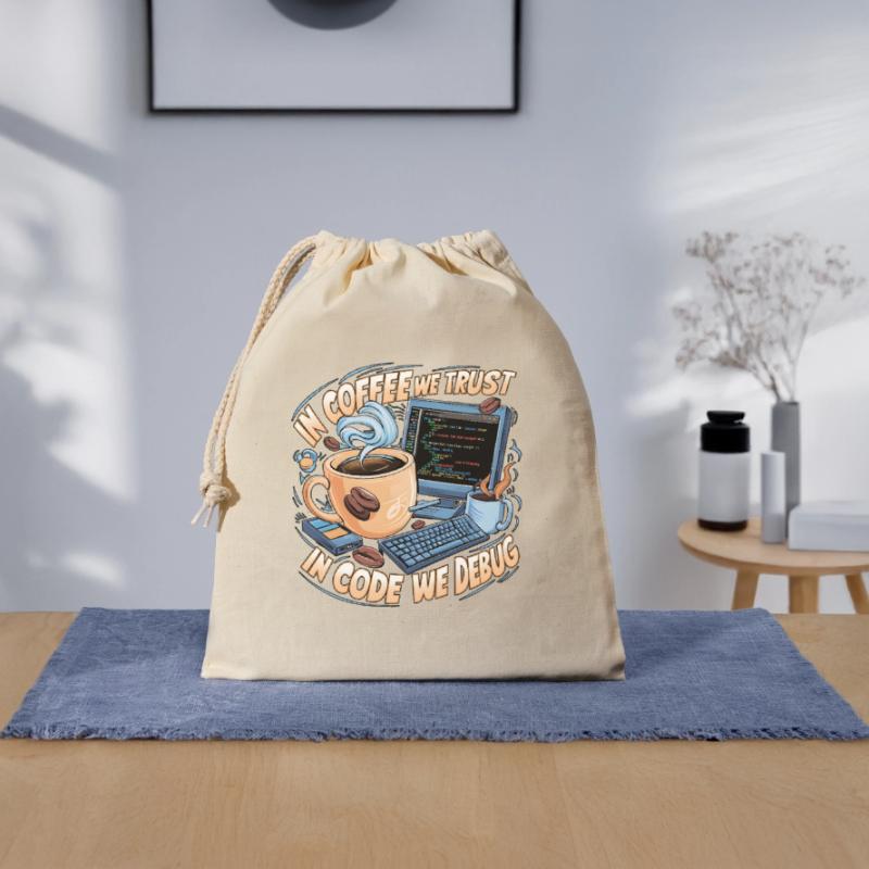 CoffeeCode Debug: In Code We Debug Closable cotton gift bag (25x30cm)