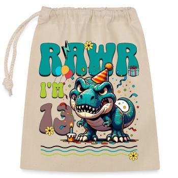 13ème anniversaire Rawr T Rex Dinosaure - Sac cadeau en coton avec cordon (25 x 30 cm) - nature - Devant