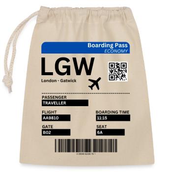 London Gatwick LGW Airport Flugticket Idee - Verschließbarer Geschenkbeutel aus Baumwolle (25x30cm) - Natur - Vorne