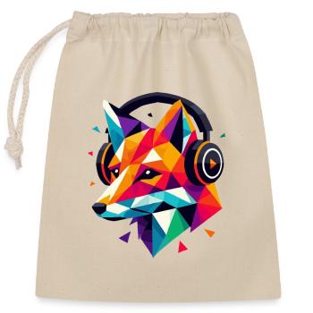 Geometrisches Polygon DJ Fox Kopfhörer Bunte Kunst - Verschließbarer Geschenkbeutel aus Baumwolle (25x30cm) - Natur - Vorne