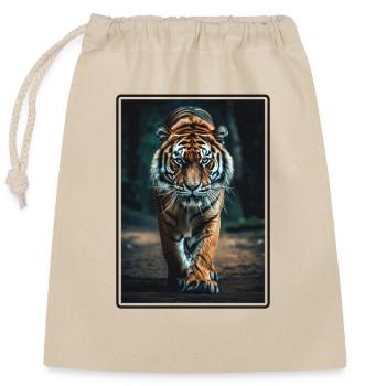 Tiger - Verschließbarer Geschenkbeutel aus Baumwolle (25x30cm) - Natur - Vorne